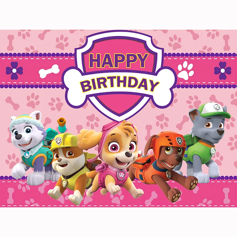

Custom boy girl birthday party background blue sky cartoon running dog baby shower photography pink background photo booth props