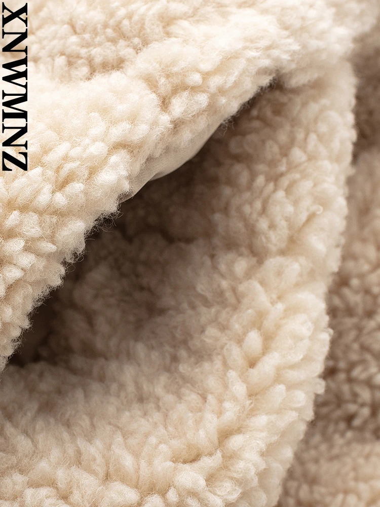 XNWMNZ Women Fashion High-quality Thick Warm Padded Faux Shearling Cropped Jacket High Neck Long Sleeve Zip Female Outwear Top
