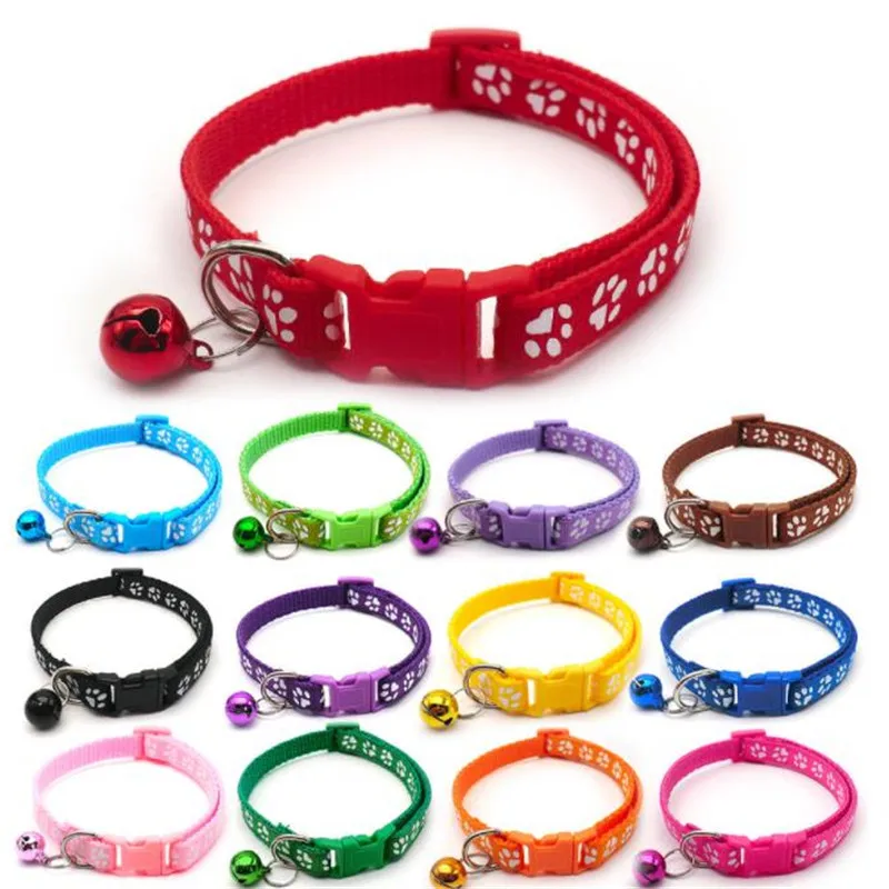 

Fashion Pet Dog Collar Colorful Pattern Paw Footprint Cute Bell Adjustable Collars For Dog Cats Puppy DIY Pet Accessories