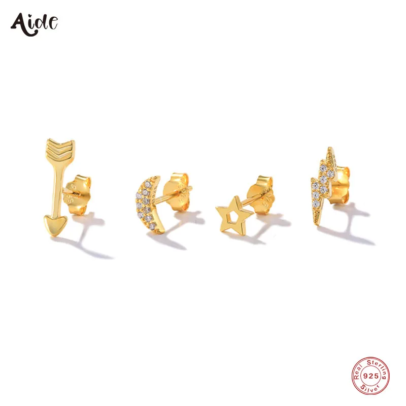 

Aide 925 Sterling Silver Stud Earrings Set For Women Rainbow Zircon Moon Star Lightning Piercing Earrings Cute Dinosaur Jewelry