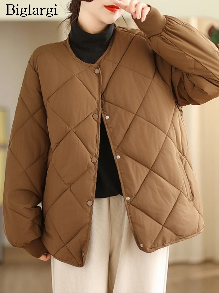 Зимнее стеганое хлопковое пальто большого размера женские модные клетчатые