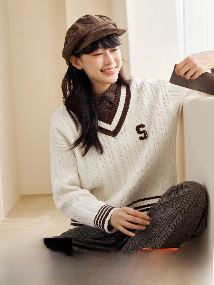 Свитер Senma женский с V-образным вырезом свободный художественный модный топ