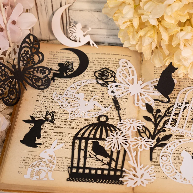 

20pcs Cute Flower Fairy Cat Butterfly Material Paper Hollow Handbook Background Paper Decorative Lable Junk Journal Planner