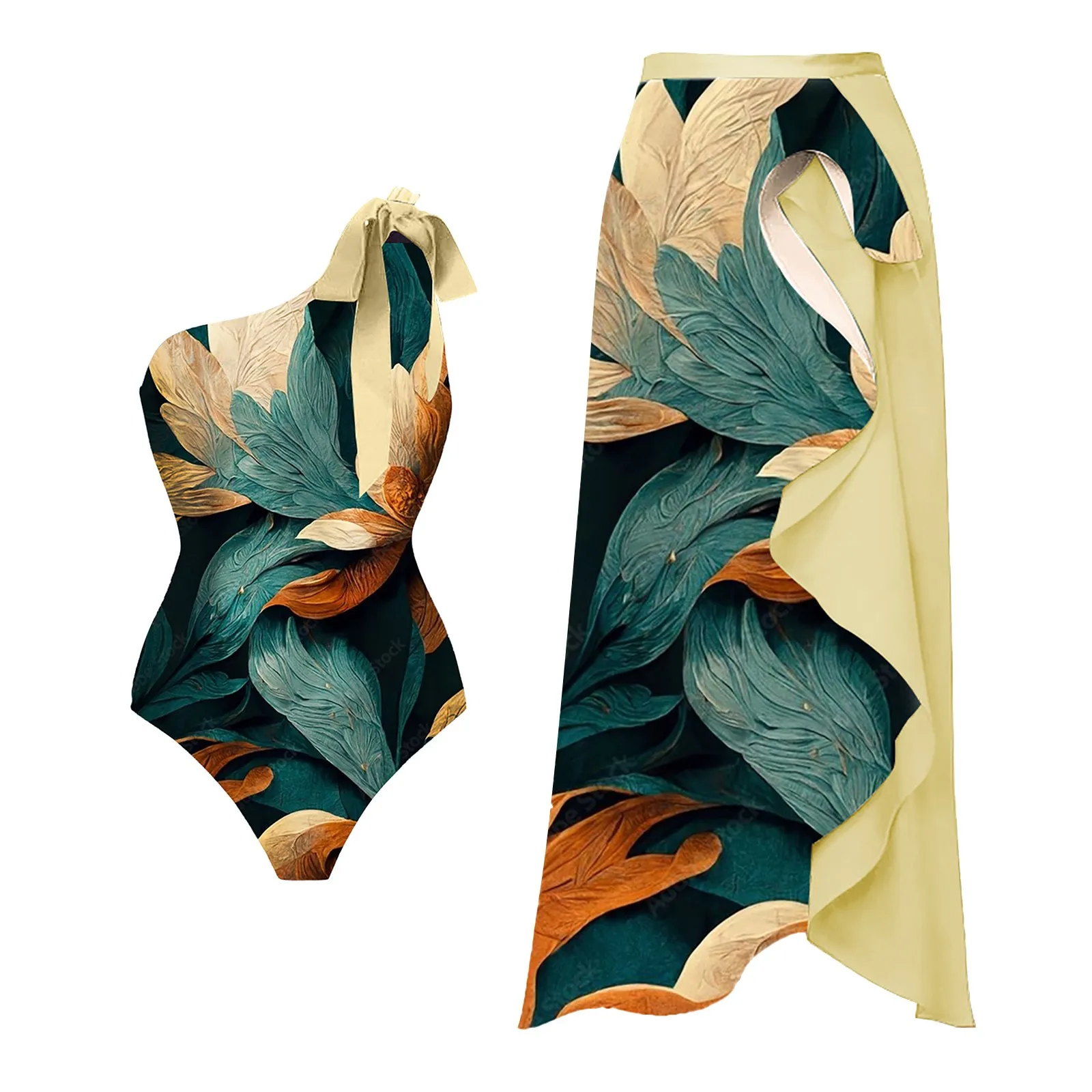 

Женский сексуальный Асимметричный купальник с винтажным принтом