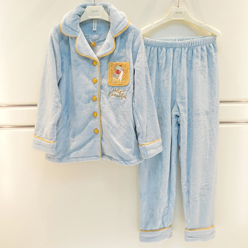 Finteng пижамы 2024 осенне-зимние женские фланелевые однотонные простые теплые