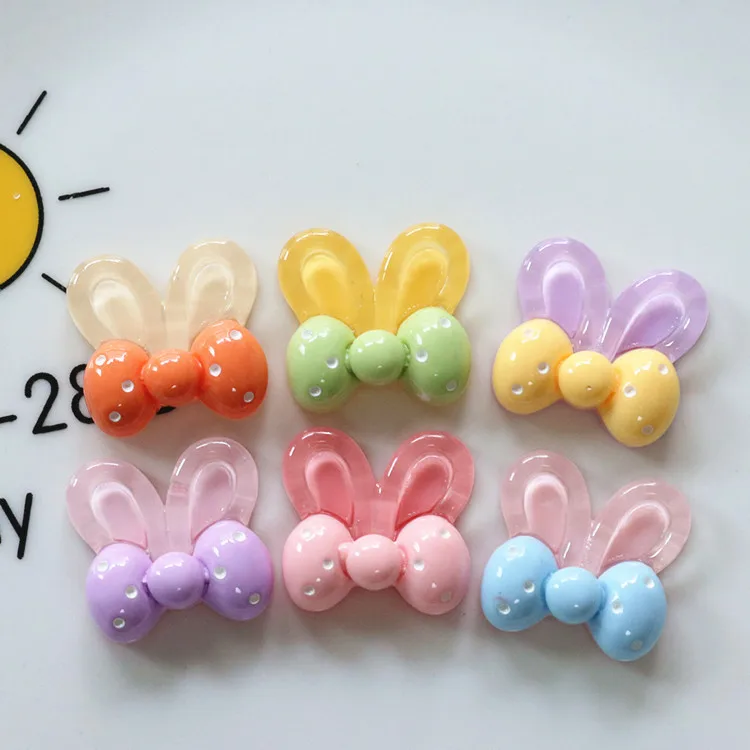 

10Pcs New Cute Cartoon Little Rabbit Ear Bow Flat Back Resin Cabochons Scrapbooking DIY Jewelry Craft Decoration Accessories