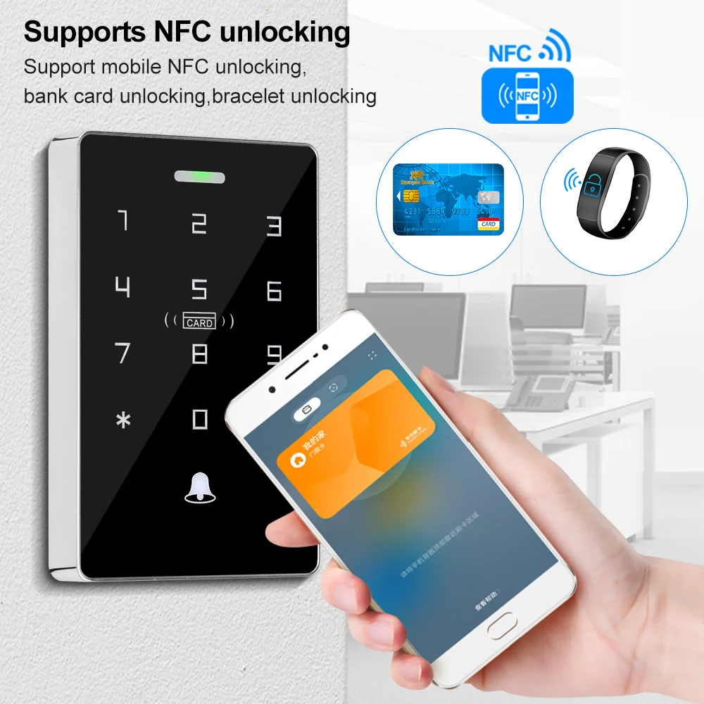 NFC RFID-контроль доступа ler с сенсорной клавиатурой 125 кГц 13,56 МГц, двойная частота, бесконтактная IP68 водонепроницаемая система контроля доступ...