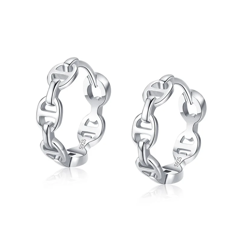 

S925 Sterling Silver Chain Shaped Hollow Earrings European and American Style, Small Number of High-end Ear Buttons, Versatile