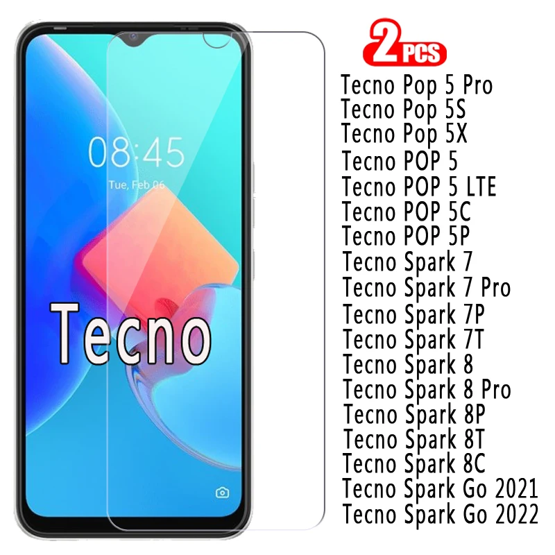 Стекло HD для Tecno Pop 5X 5S 5C 5P 5 LTE Spark 7 7P 7T 7P 8 P 8T 8C, 2-1 шт., покрытие экрана для Tecno Pop 5 S X Spark 7 8 стекло PT Pro