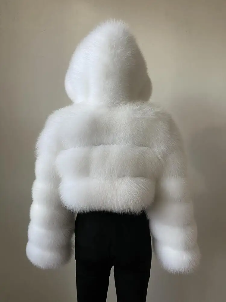 Ladies Luxury Real Fur Bare Midriff Short Coat Detachable Hood Winter Warm Fur Outwear Women Real Fox Fur Natural Raccoon Jacket