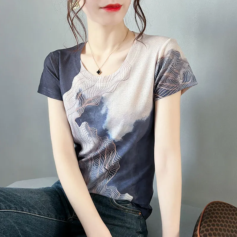 

2022 летняя футболка с винтажным принтом, женские футболки с коротким рукавом, корейские модные футболки с графическим принтом, тонкие топы с ...