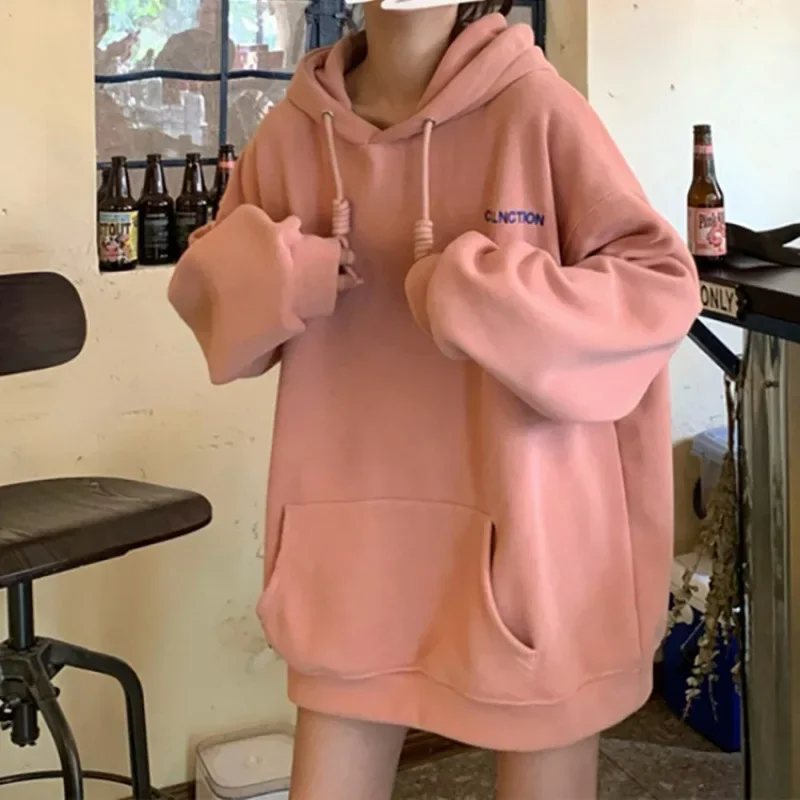 

Autumn Winter Women Sweatshirt Hoodies Warm Fur Lined Coats Y2k Tops Korean Fashion Hip Hop Streetwear Loose Streetwear Man