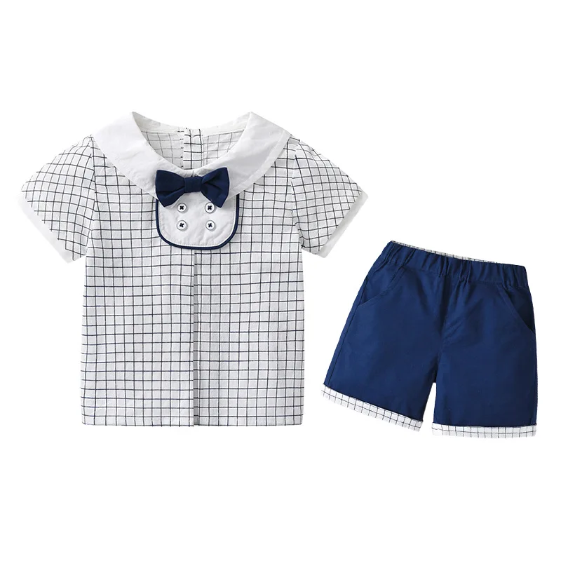 

baby boys summer casual plaid clothing sets kids boy fashion short sleeve sets children 2 pcs suit