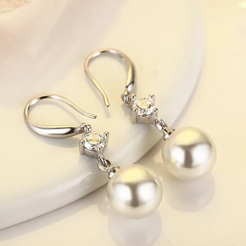 

Fanualoli s925 Pearl White Diamond Earrings Temperament Fashion Earrings For Women Fine Jewelry Wedding Party Birthday Gift