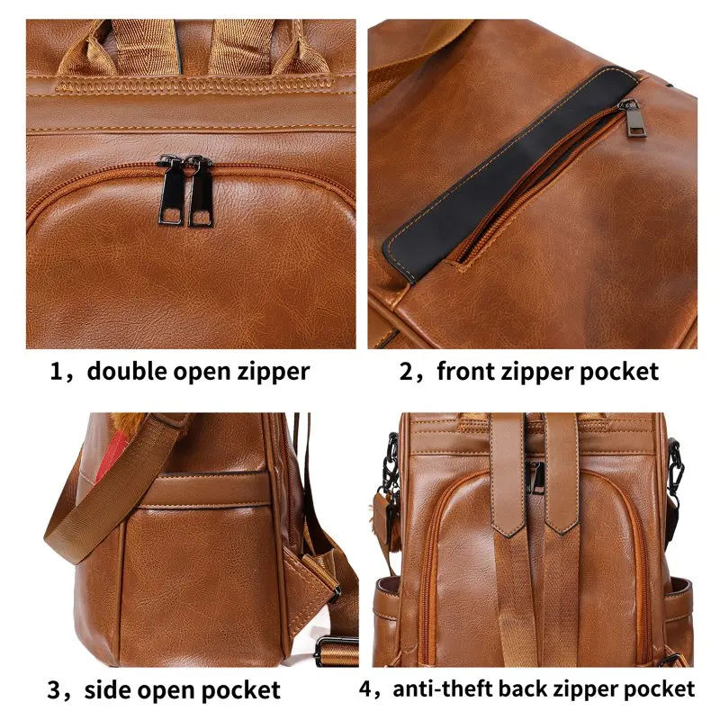 Women's Leather Backpack Anti-theft Backpack Purse Lightweight Travel Casual Shoulder Bag Brown