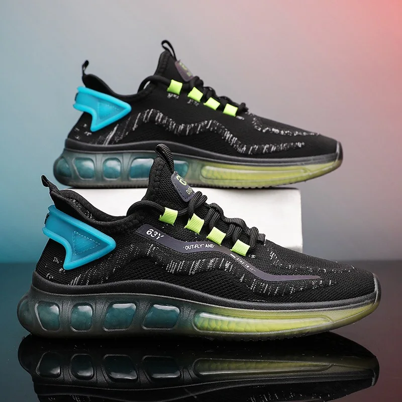 2022 Summer New Running Shoes Jelly Bottom Rainbow Casual Men's Shoes Flying Woven Mesh Breathable Sports Shoes Men's Shoes