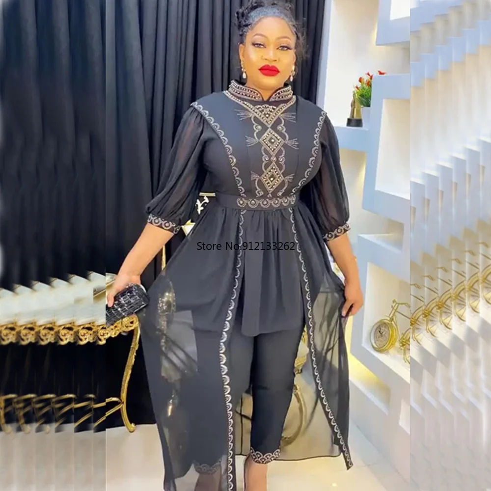 

2 Pieces Sets African Clothes Women 2022 Dashiki Robe Africaine Femme Plus Size Wedding Evening Party Dress Pants Suits Outfits