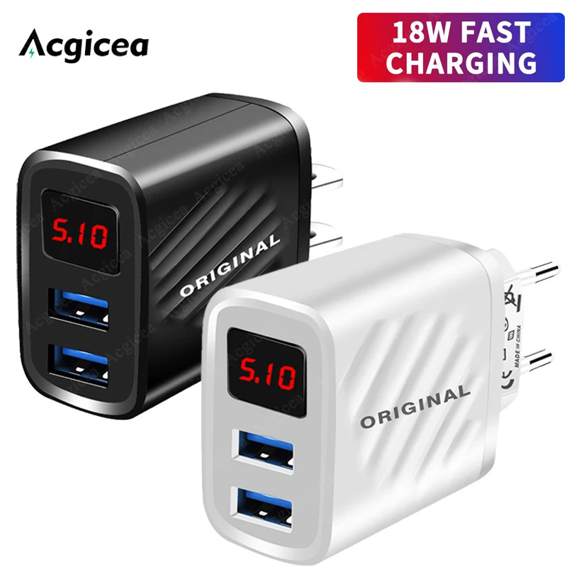 

USB Charger Digital Display Quick Charge 18W Fast Charger For iPhone 13 Xiaomi 12 Huawei Phone Charge Adapter QC3.0 Wall Charger