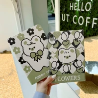 green tulip flowers lovely bear cartoon tablet case for ipad air 1 2 3 mini 4 5 6 2017 2018 2020 8 3 12 9 cover