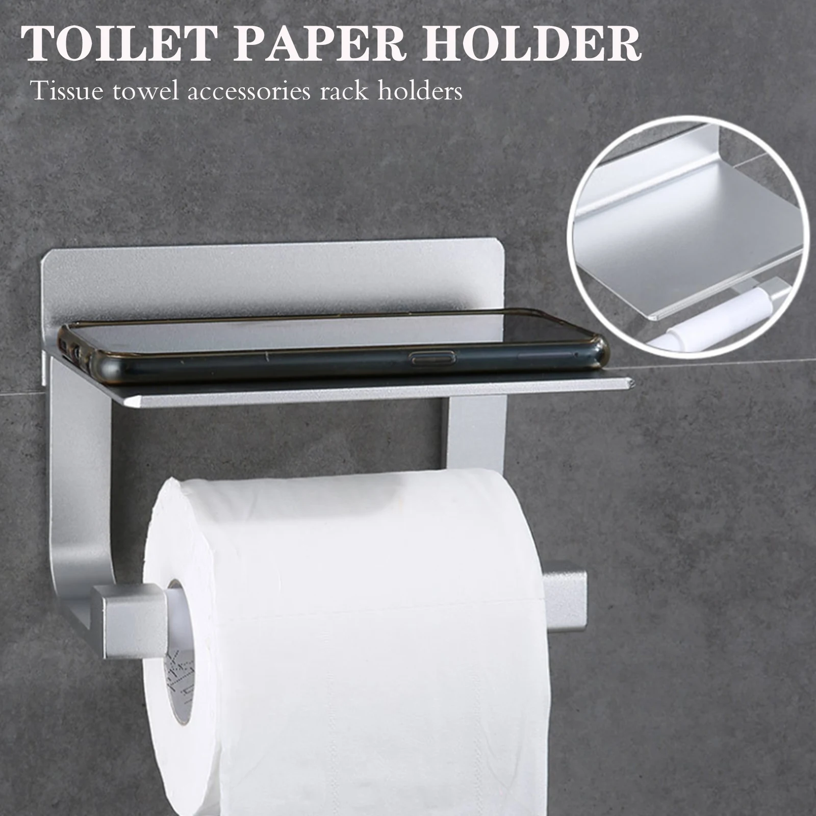 

Держатель для туалетной бумаги, настенное крепление в ванную комнату, алюминиевый держатель для бумаги, держатель для телефона, полка, аксе...