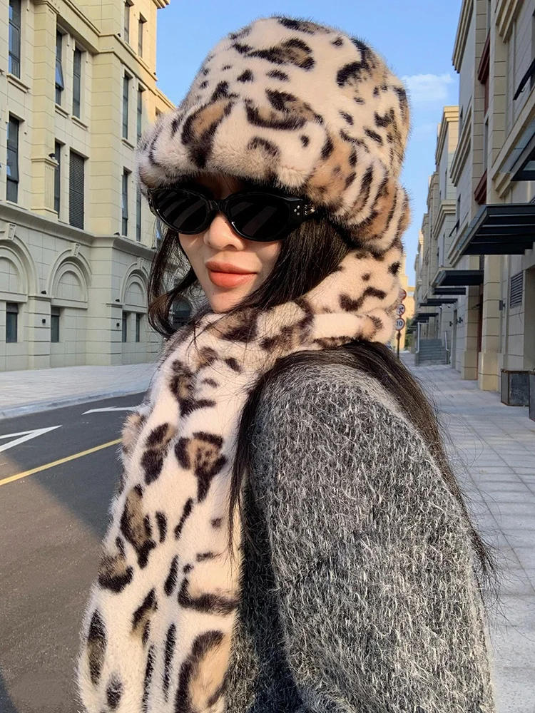 Северо-восточная морозостойкая плюшевая шапка в стиле ретро с леопардовым