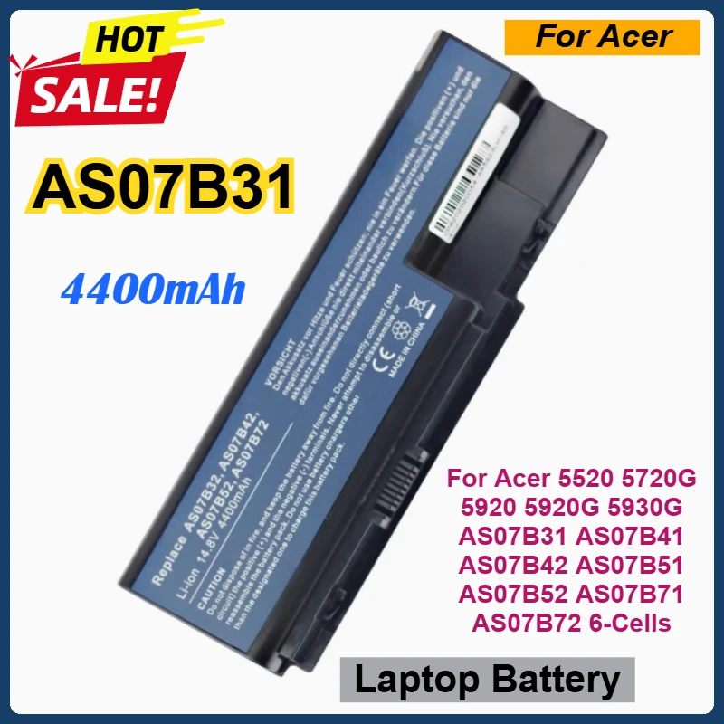 Фото AS07B31 Аккумулятор для ноутбука Acer 5520 5720G 5920 5920G 5930G AS07B31 AS07B41 AS07B42 AS07B51 AS07B52 AS07B71 AS07B72 6-элементный №1