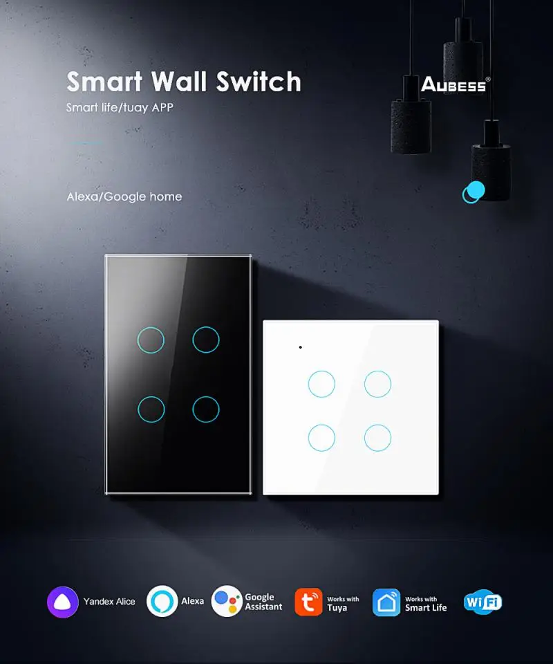 

TUYA WiFi+RF Smart Switch 1/2/3/4 Gang EU Wall Button Light Switch App/433MHz/Touch/ Voice Control Works With Alexa Google Home