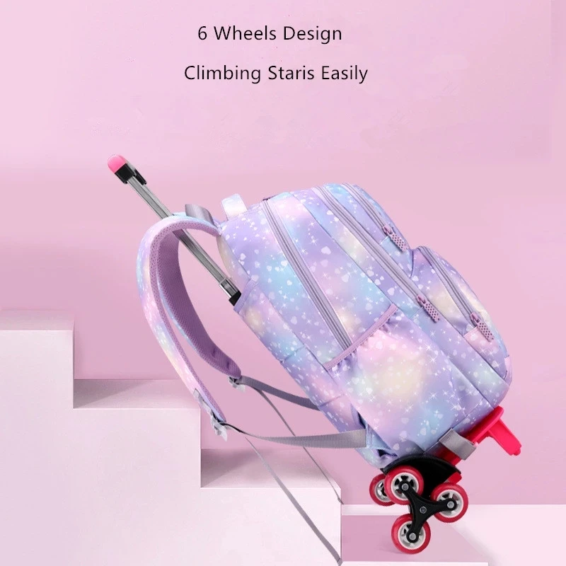 Children Waterproof Orthopedic School Backpack with Wheels Elementary  Schoolbag Detachable Trolley School Bags for Kids Girls