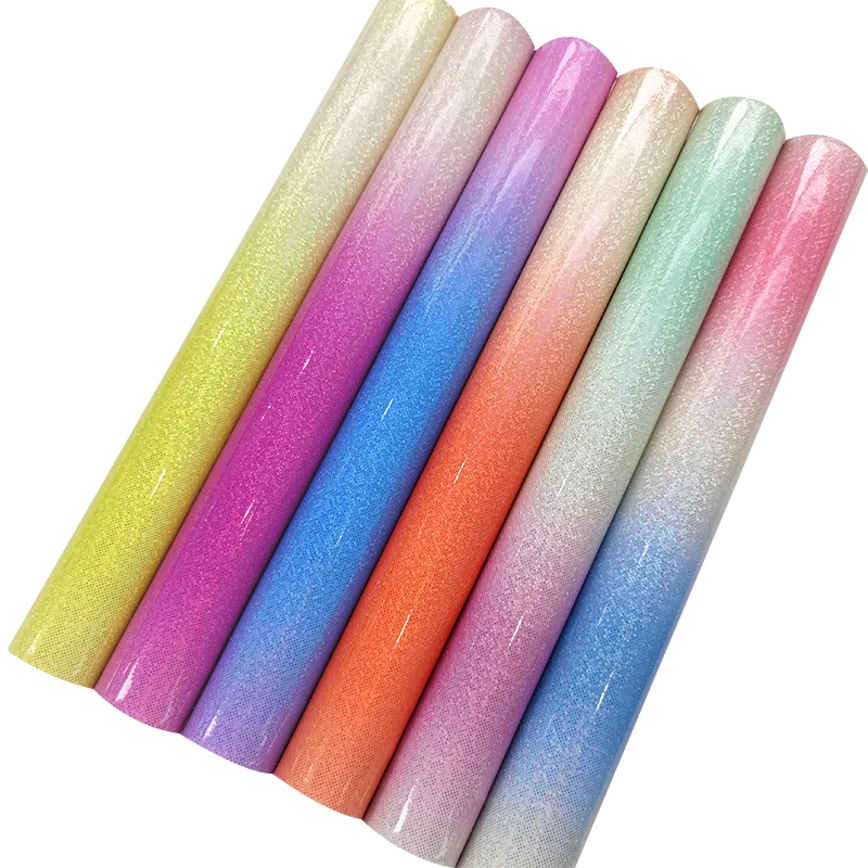 

Rainbow Smooth Gradient Crystal Glitter Shiny PU Faux Synthetic Leather Fabric Roll for Making Shoe/Bag/Craft/Earring/Hairbow