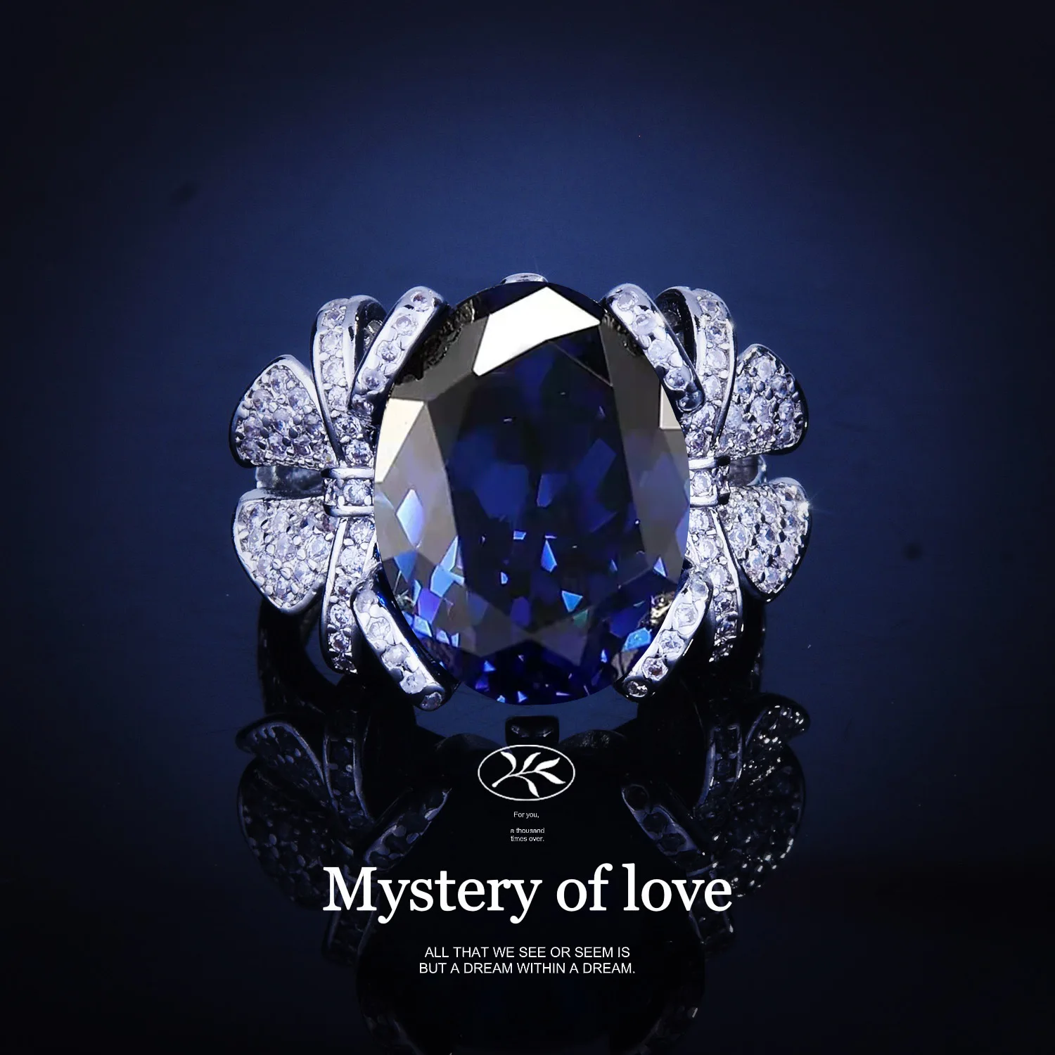 

Большое кольцо для женщин, роскошное легкое винтажное Ювелирное Украшение с сапфиром, бантом, драгоценным камнем, платиновым покрытием, хор...