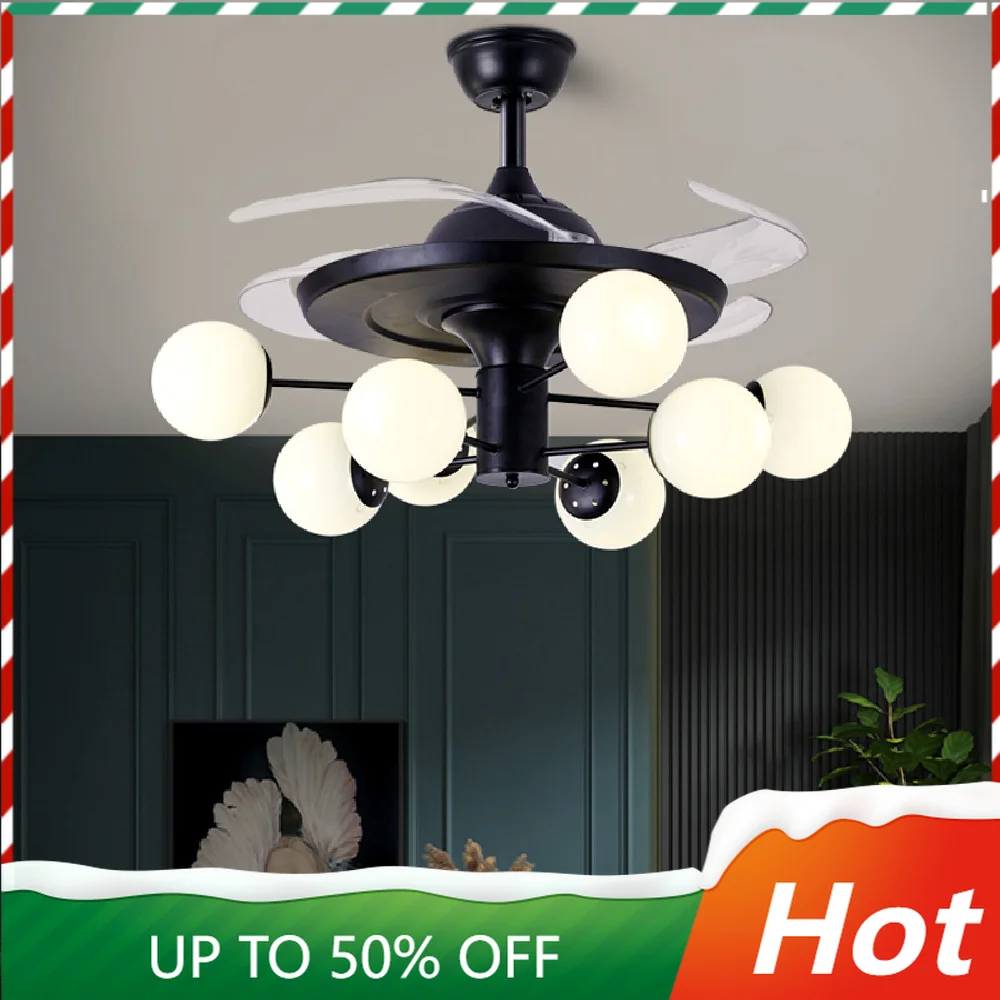 

Modern minimalist ceiling fan light decorative LED glass pendant Chandleier lighting bedroom fan lamp AC220V