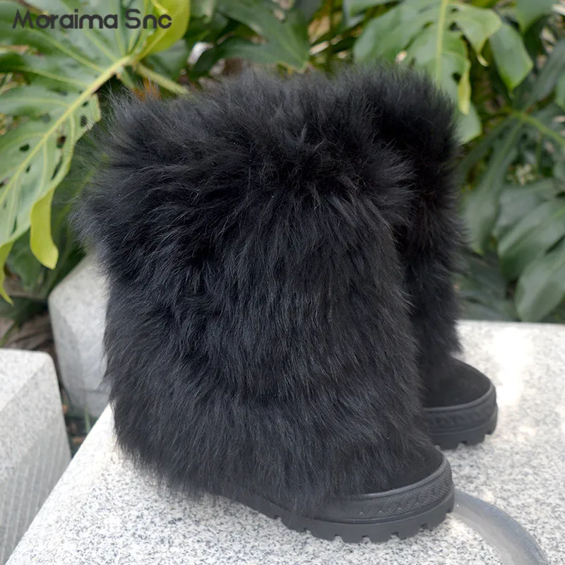 

Black Pure Wool Winter Warm Boots Muffin Snow Boots 10Cm Inner Heightening Boots Lace-Up Fashion Large Size Women's Boots