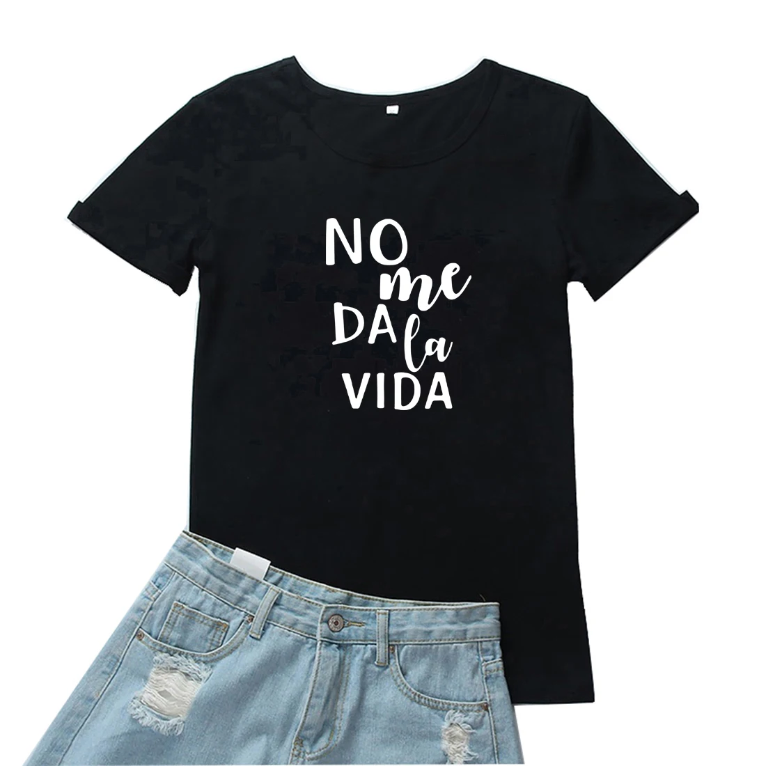 

No Me Da La Vida Women T Shirt Fashion Spanish Language T Shirt Casual Cotton Clothing Black Short Sleeves T-shirt Tops Y2k