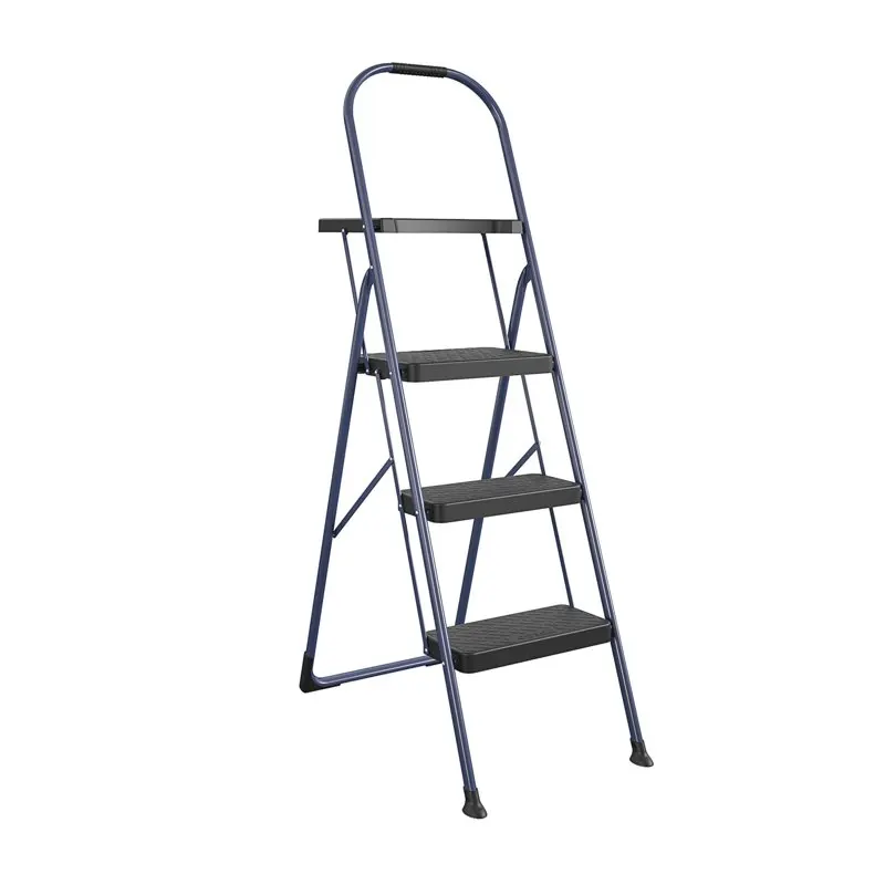 

Steel 3-Step BIG Step Stool with Tray, Navy Multifunctional Folding Ladder
