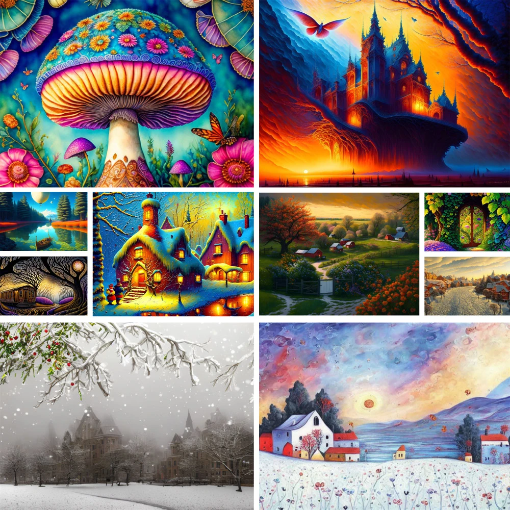 

Мультяшный дом, пейзаж, картина, бриллиант, декор для ванной комнаты, декор ручной работы, круглый бриллиант, бесплатная доставка, Прямая поставка