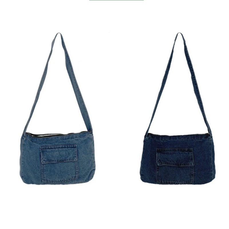 

Женская джинсовая сумка на плечо M6CC, женская сумка через плечо, простая сумка-тоут Хобо, повседневная Холщовая Сумка, универсальная школьна...