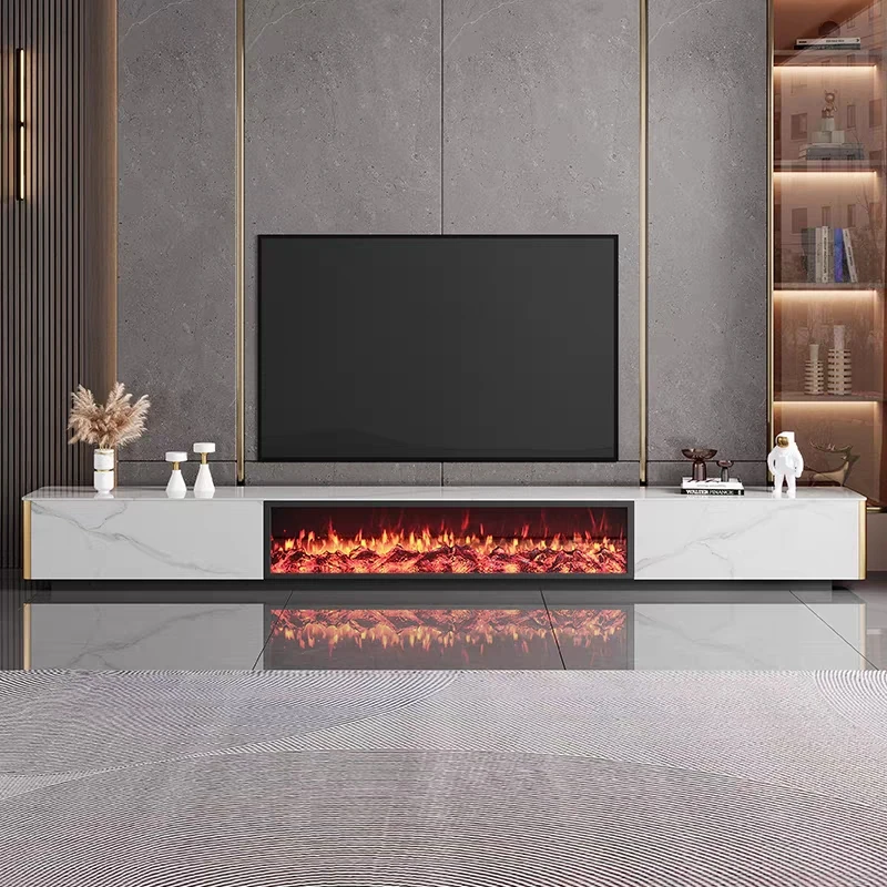 New Sintered Stone TV Cabinet Electric Fireplace Simulated Flame TV Table Living Room Household Storage Cabinet Coffee Table