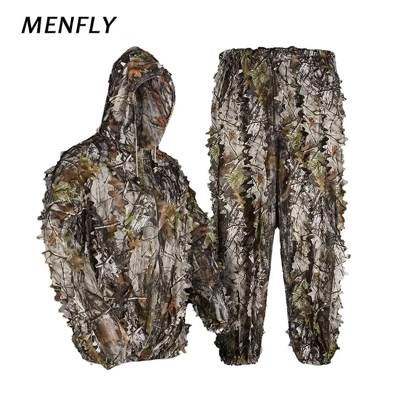 MENFLY 3d Men's Military Camouflage Combat Suit Set Tactical Hunting Clothing Accessories Sniper Camo Outfit Training Ghillie