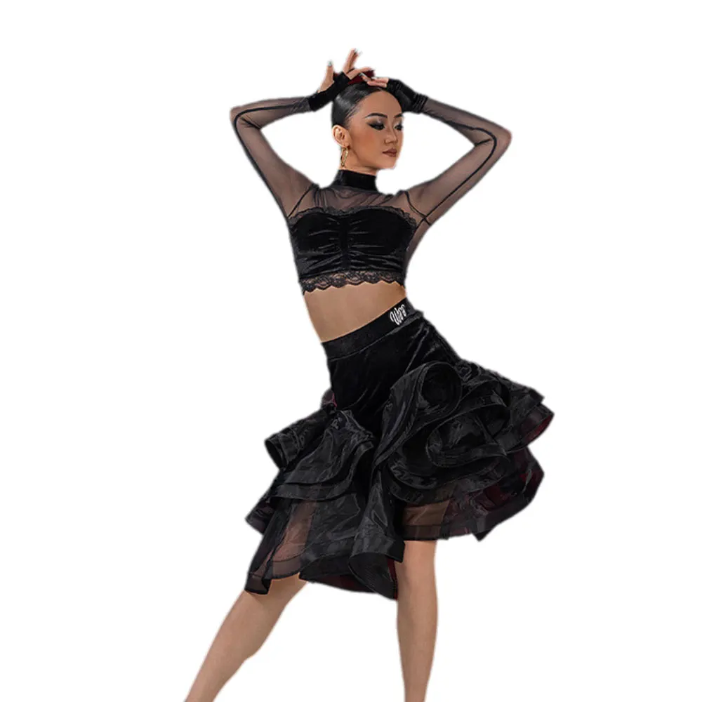 Костюм для латинских танцев женский высококачественный бархатный