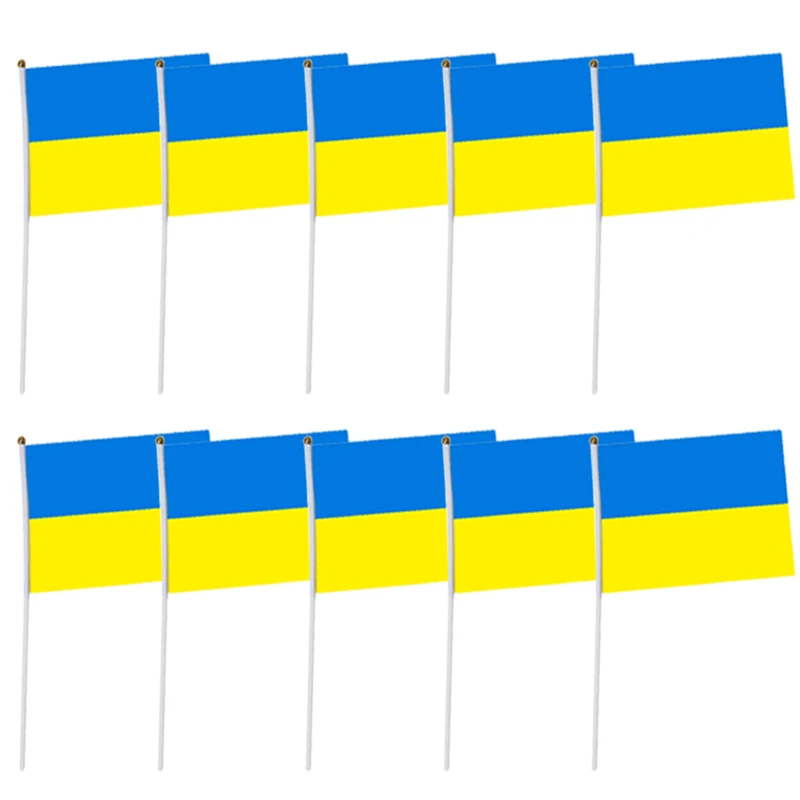 

10pcs Ukraine Mini Pocket Flag 14*21CM White Pole Bright Color