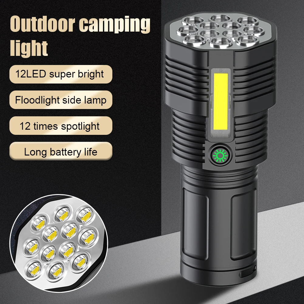 

High Quality 1000 Lumens Flashlight 12LED Strong Light Rechargeable Waterproof Torch With 4 Modes Camping Hiking Flashlight