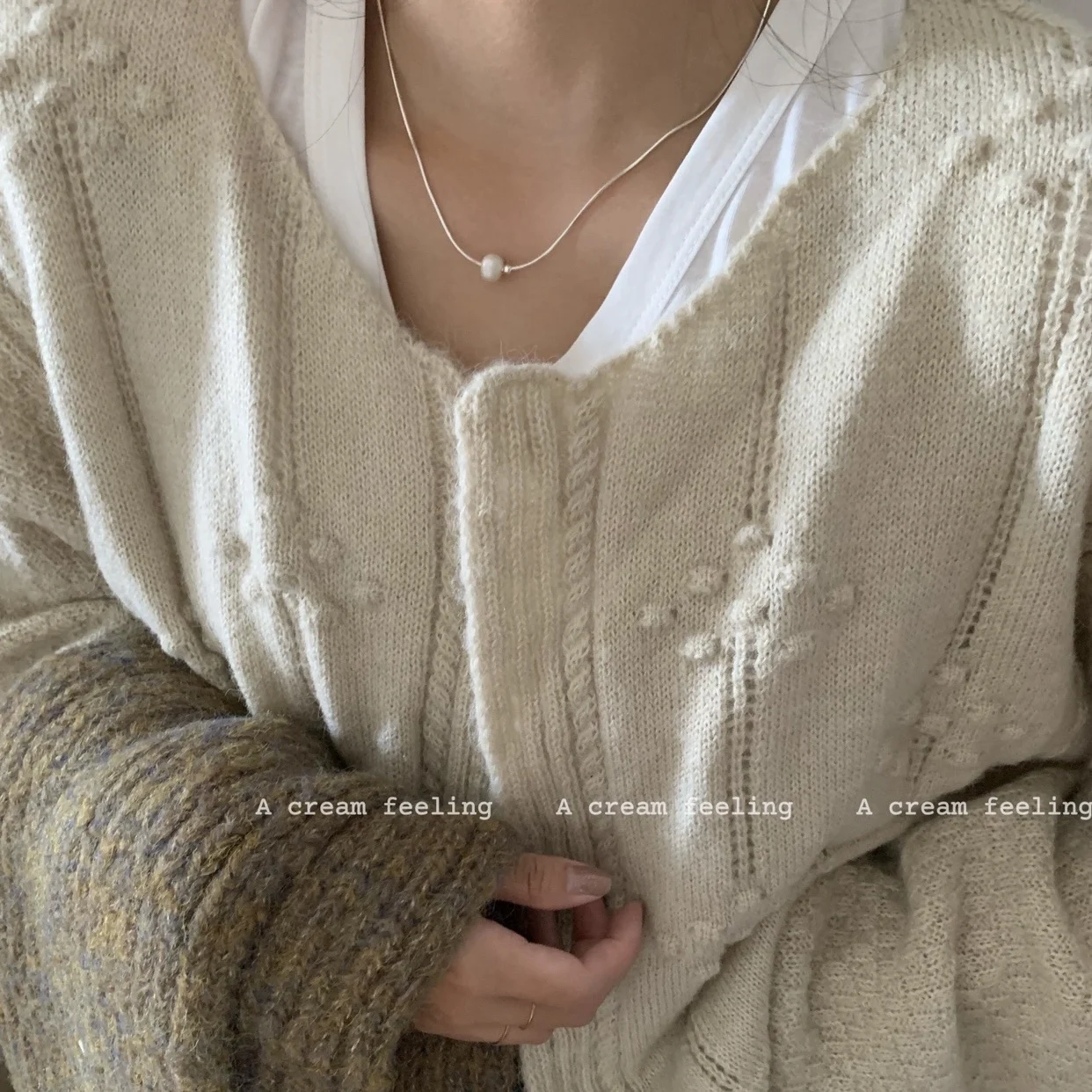 A Cream Feeling South korea Imported Sterling Silver round Beads Pearl Necklace This Issue Favorite