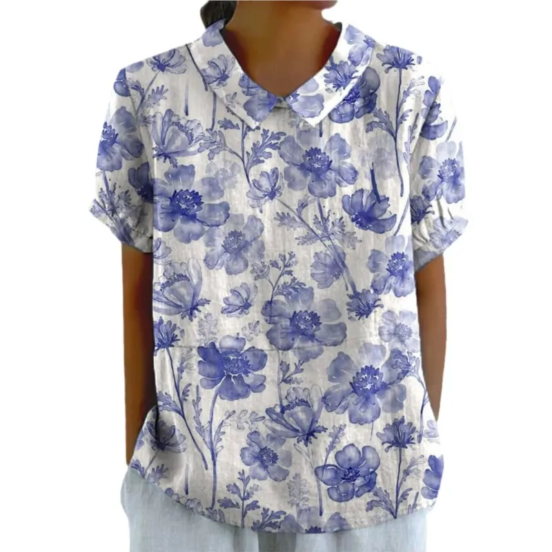 Повседневные женские винтажные блузки на весну и осень с короткими рукавами из