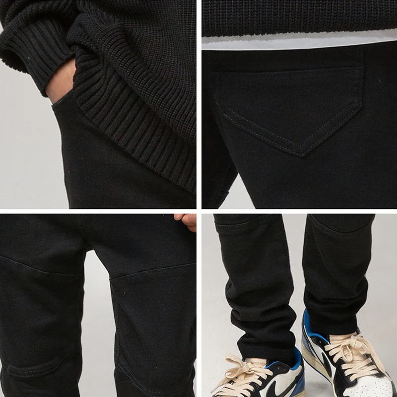 High Street Fashion Men Jeans Black Elastic Slim Fit Spliced Designer Biker Jeans Men Stretch Trousers Hip Hop Punk Pants Hombre