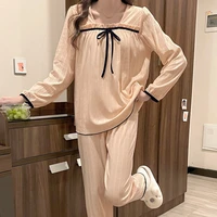 2022 spring autumn new sweet court fengmu ear square neck pajamas womens lovely bow long sleeve home clothes female sleepwear