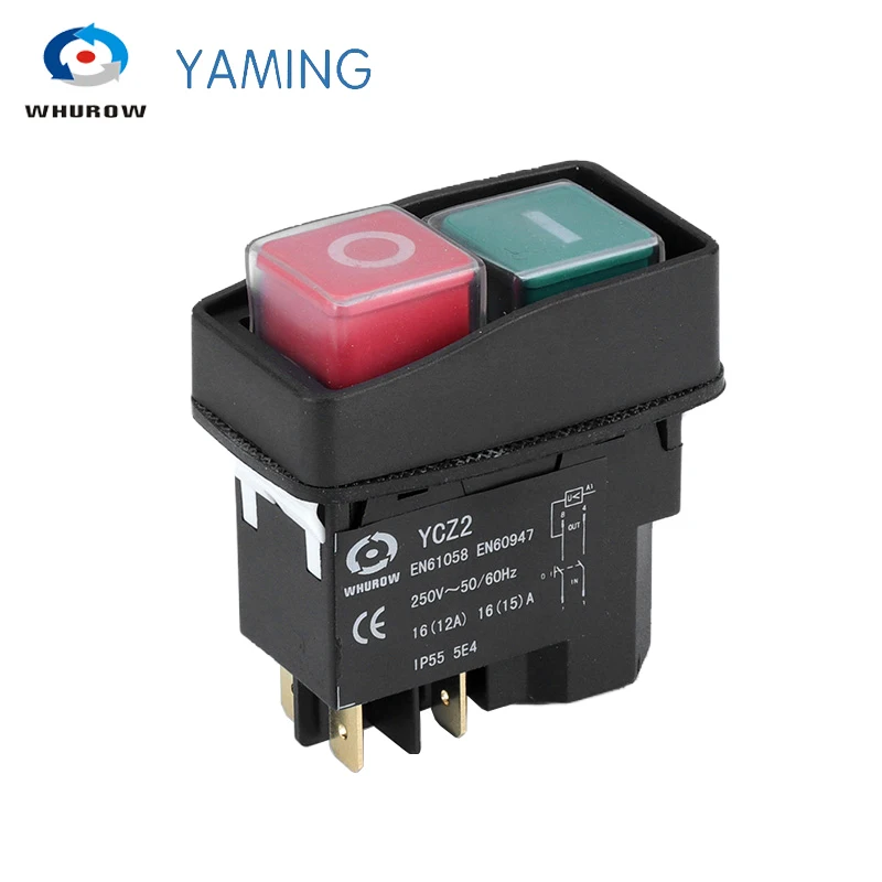 

YCZ2 Electromagnetic Switch 4/5 Pin 110V/220V Momentary(Reset) On Off Red/green Push Button Emergency Stop Replace KJD17