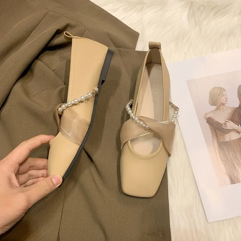 Женские Туфли Мэри Джейн весенние туфли с квадратным носком на шнуровке бусинами