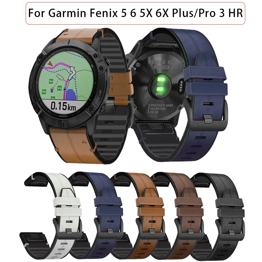 

Ремешок силиконовый и кожаный для смарт-часов Garmin Fenix 5 6 5X 6X Plus/Pro Fenix3 HR Forerunner 935, 22 мм 26 мм
