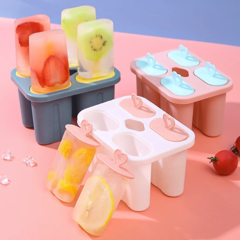 

Ice Cream Mold 4 Ice Popsicle Mold Set Popsicle Ice Cream Mold Ice Tray Diy Ice Cream Reusable with Stick Kawaii Kitchen Tools