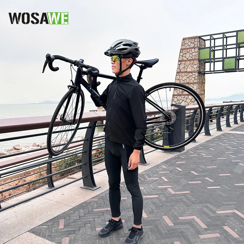 WOSAWE Bicycle Clothing Men Jacket Set Windbreaker Padded Pants Cycling Outfit Windproof Windshield And High Elastic Trousers